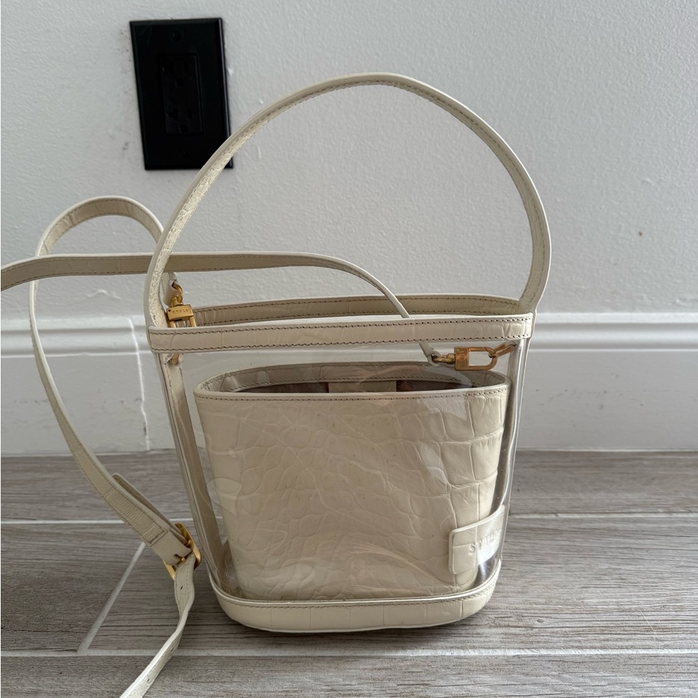 Staud Croc Cream Transparent Bucket Handbag